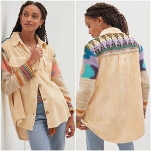 Pilcro Easygoing Shirt Jacket Button Up Corduroy Woven Knit Boho Western Shacket